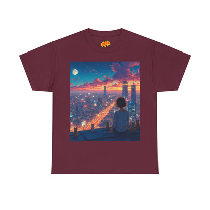 Neon City Anime Nighttime Scene w/Cats T-Shirt