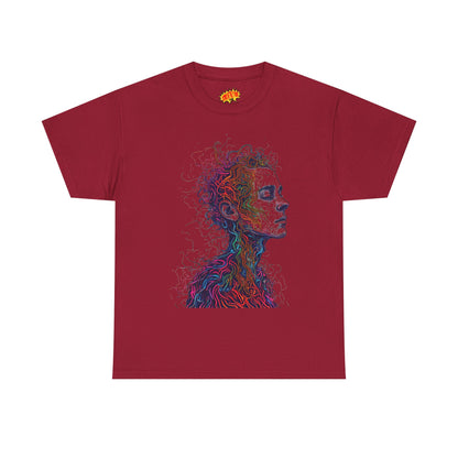 Multicolor Line Drawing Human Graphic Art Tee Shirt