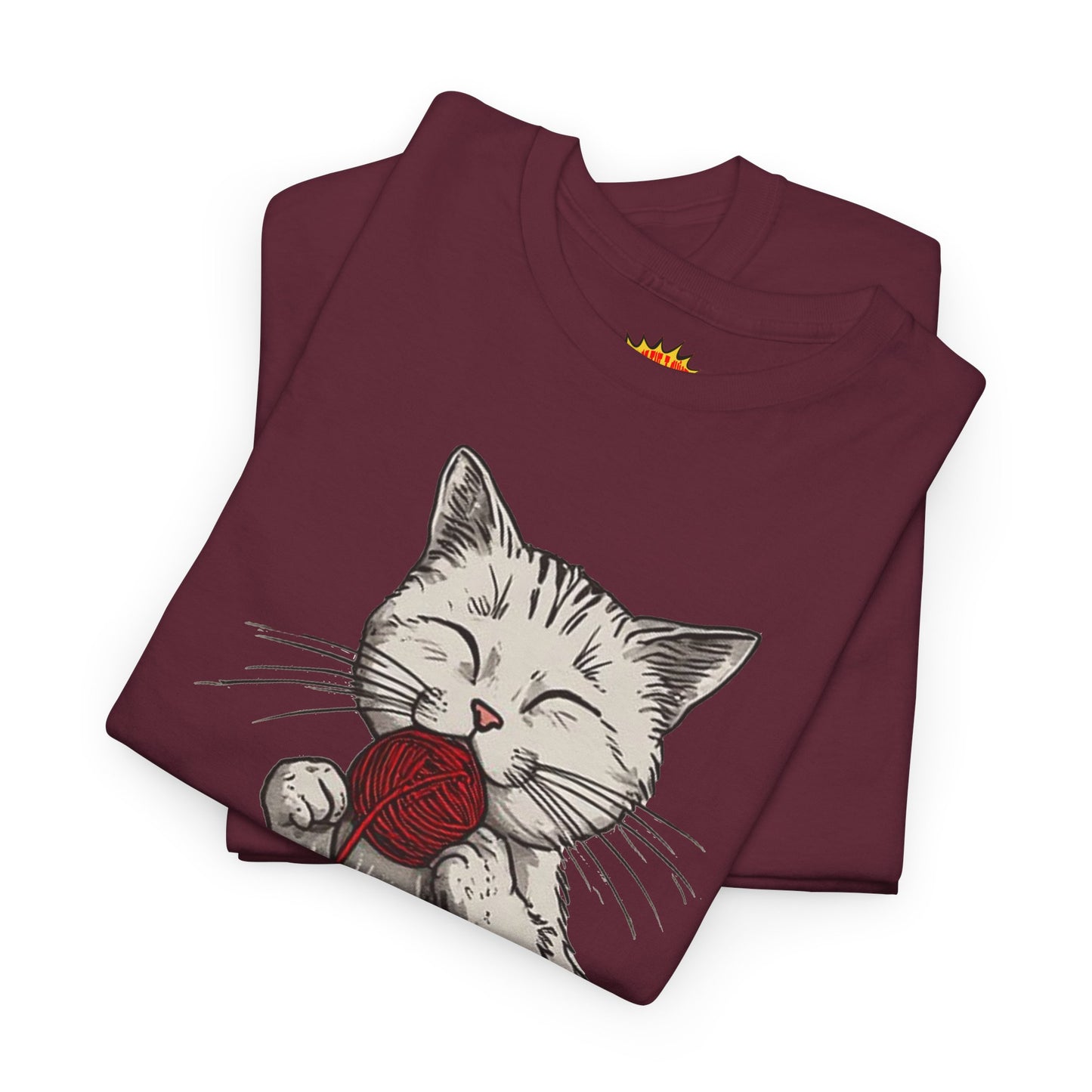 Cat w/Takeout Yarn Noodles Art Tee Shirt *Multiple Colors*