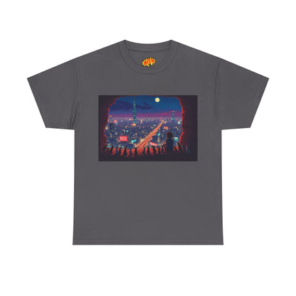 Anime Neon Cityscape Scene w/Cats T-Shirt