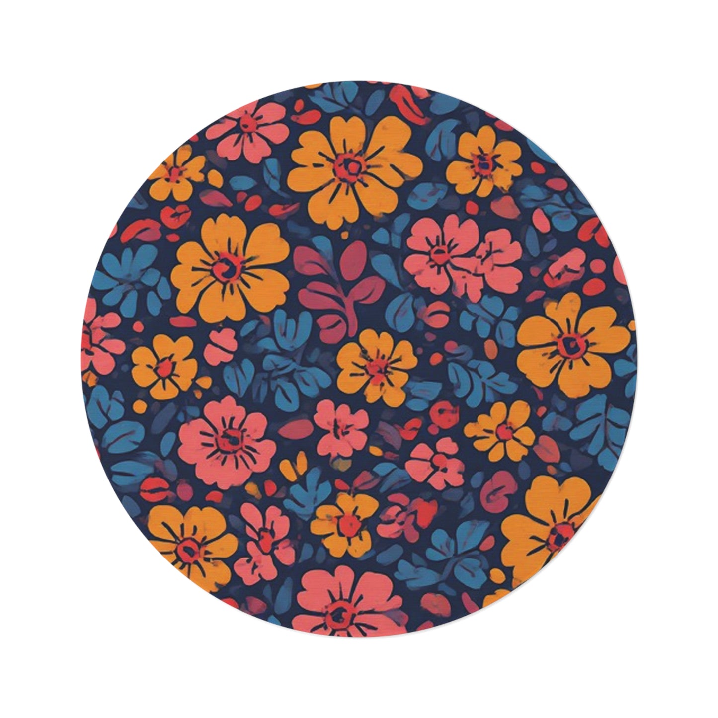 Retro Flower Pattern 60's/70's Style Area Rug - 60in Diameter Round Rug 3