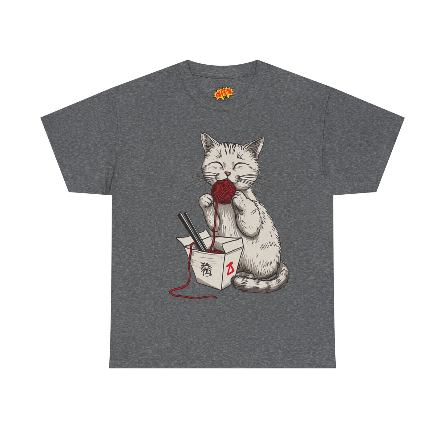 Cat w/Takeout Yarn Noodles Art Tee Shirt *Multiple Colors*
