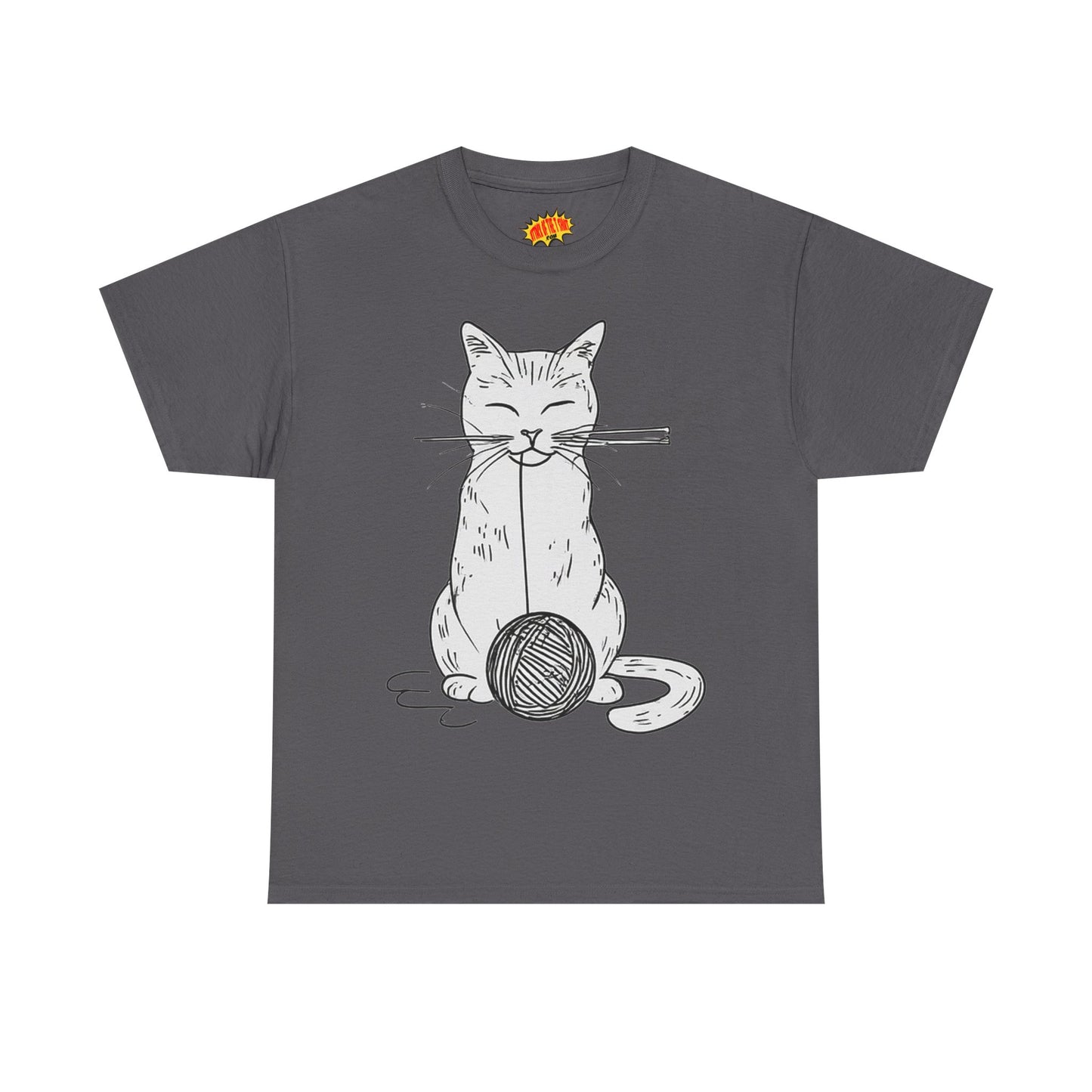 White Cat w/Yarn Ball Art Drawing Tee Shirt *Multiple Colors*