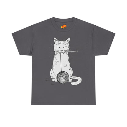 White Cat w/Yarn Ball Art Drawing Tee Shirt