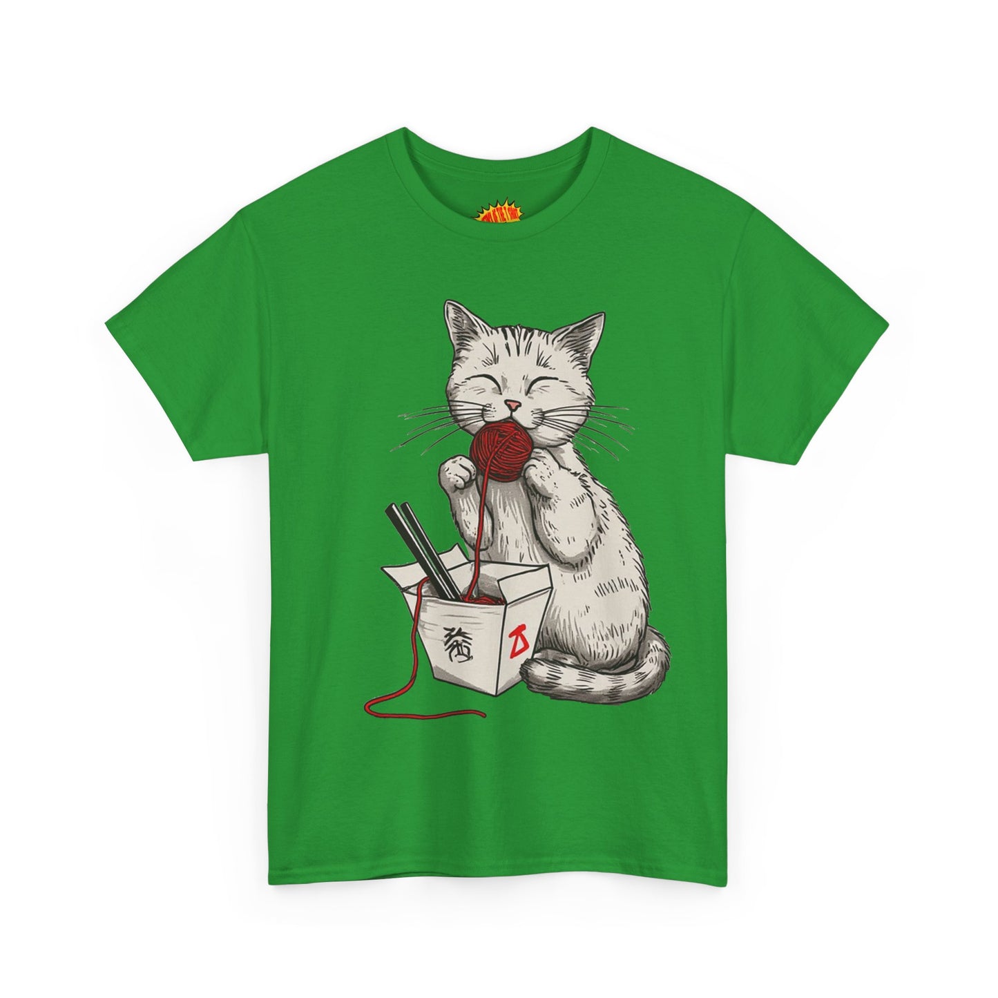 Cat w/Takeout Yarn Noodles Art Tee Shirt *Multiple Colors*