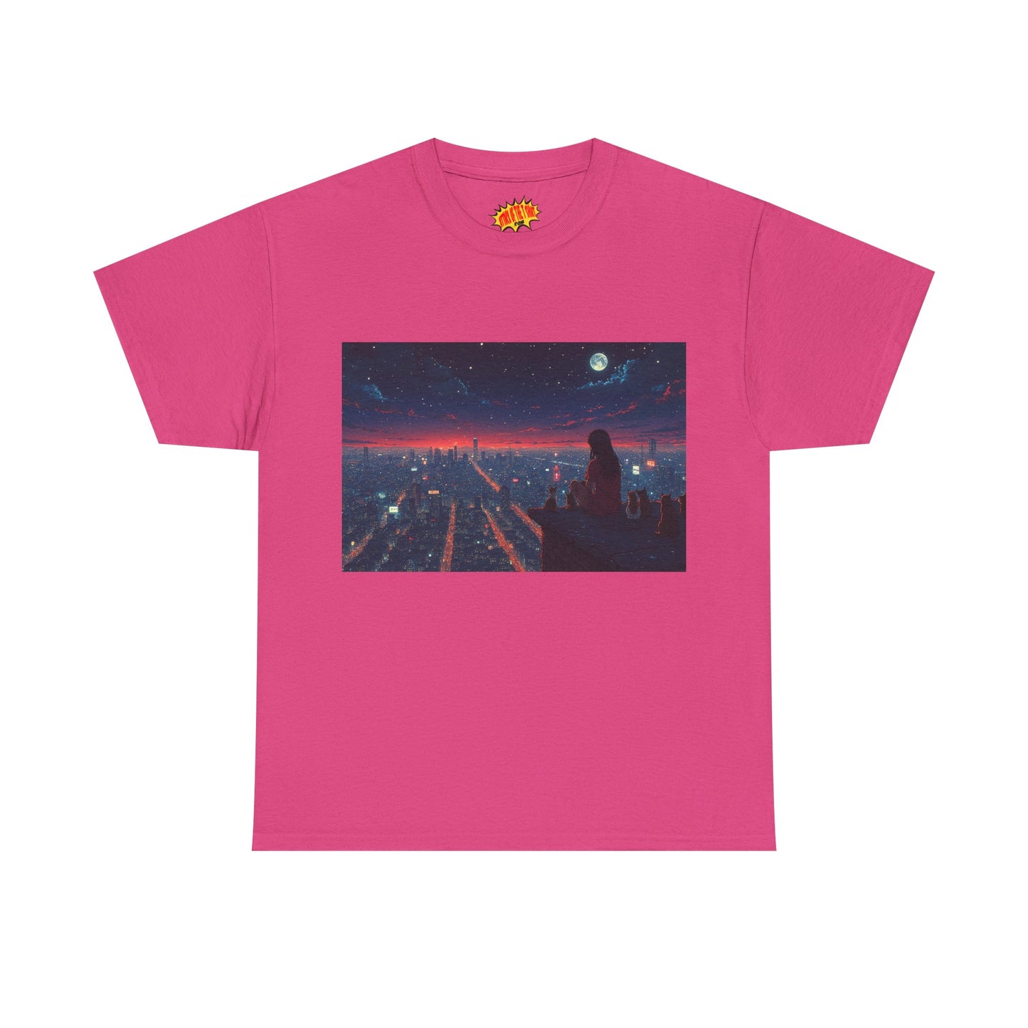 Neon City Anime Night Scene w/Cats T-Shirt *Multiple Colors*