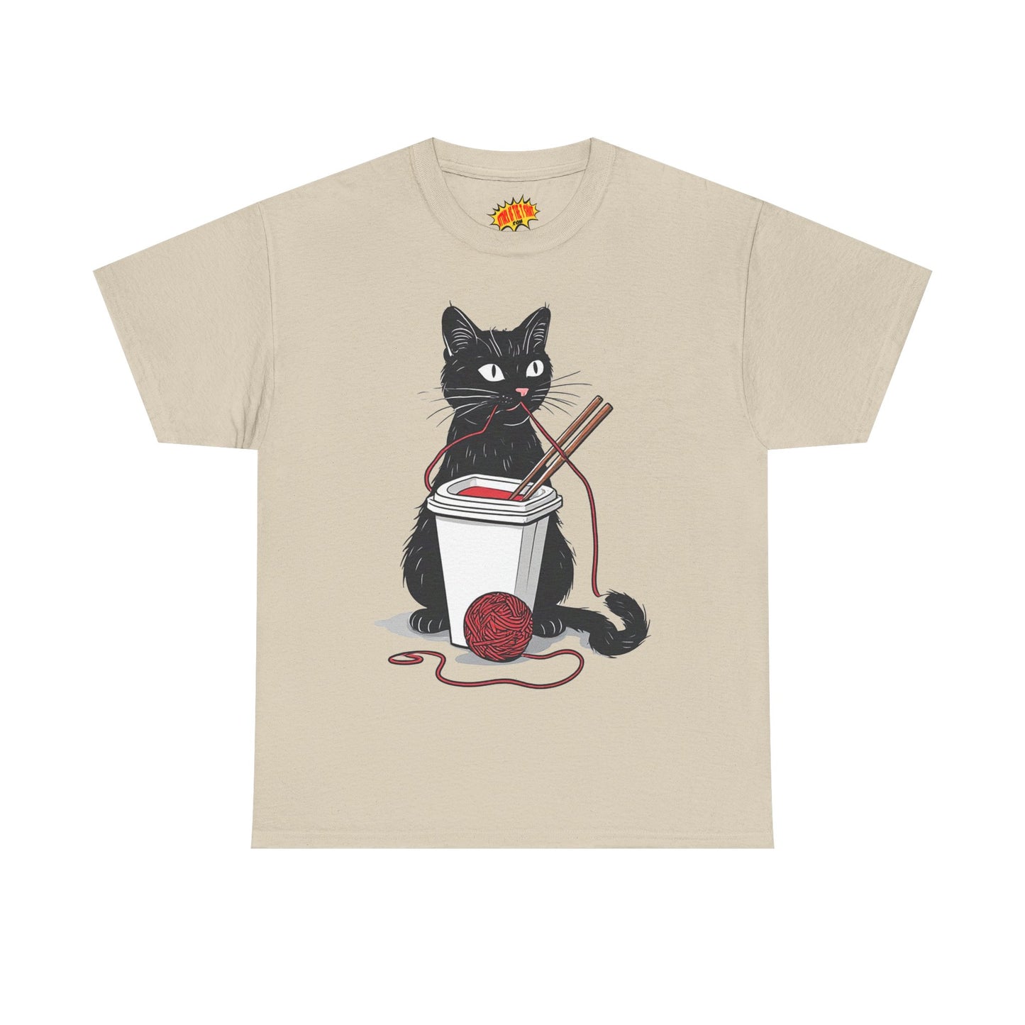 Black Cat w/Noodles + Yarn Ball Art Drawing Tee Shirt *Multiple Colors*