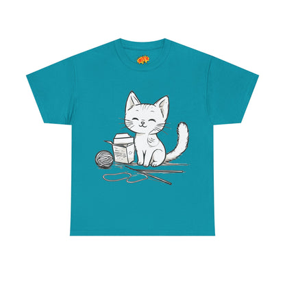 White Cat w/Takeout Yarn Art Tee Shirt