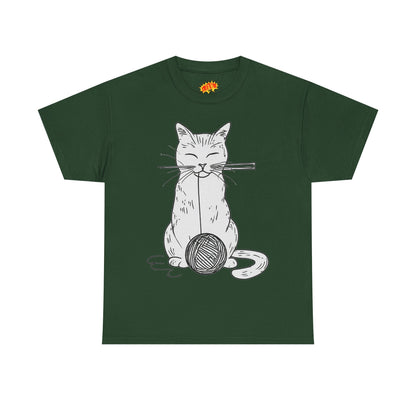 White Cat w/Yarn Ball Art Drawing Tee Shirt
