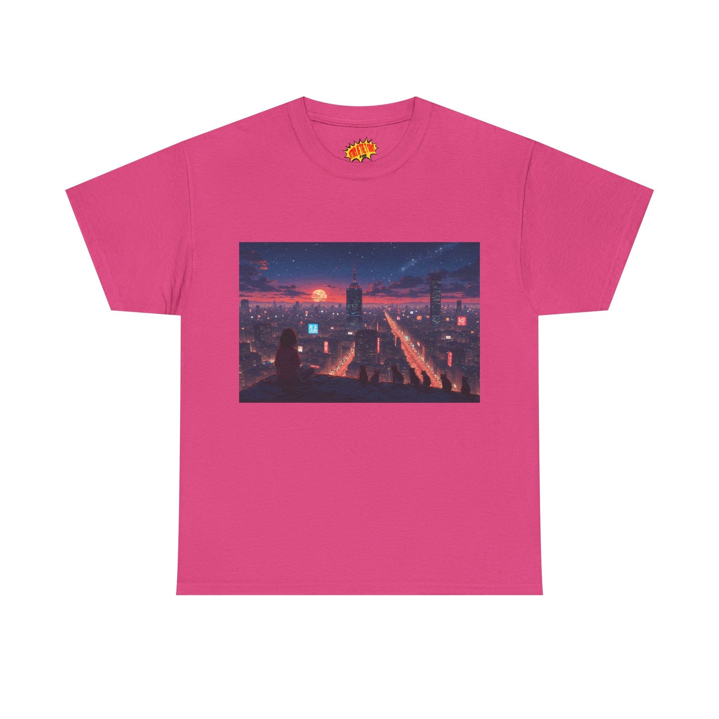 Anime Style City Sunset Scene w/Girl & Cats T-Shirt *Multiple Colors*