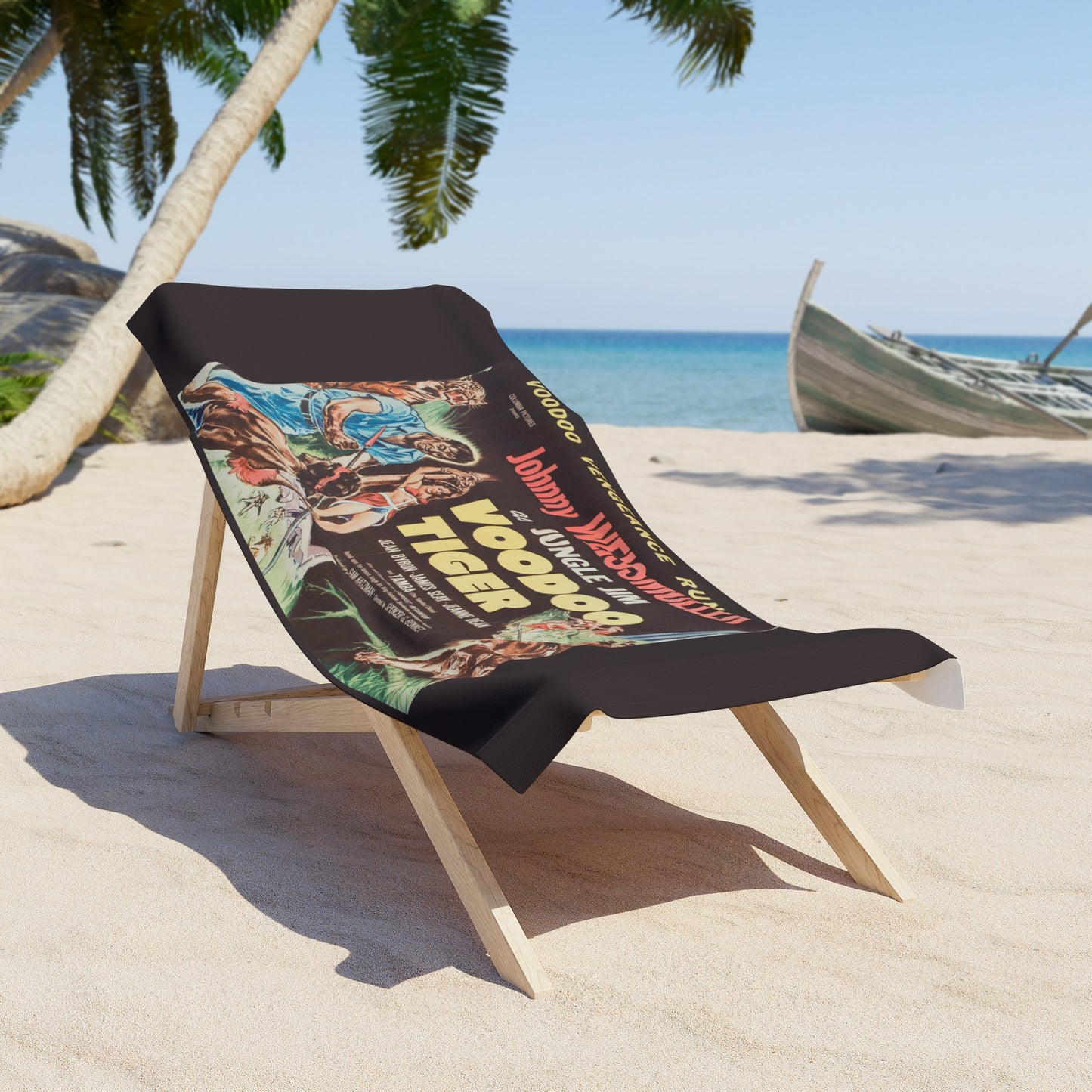 Voodoo Tiger Movie Poster Beach Towel | Retro Vintage Hollywood Jungle Art