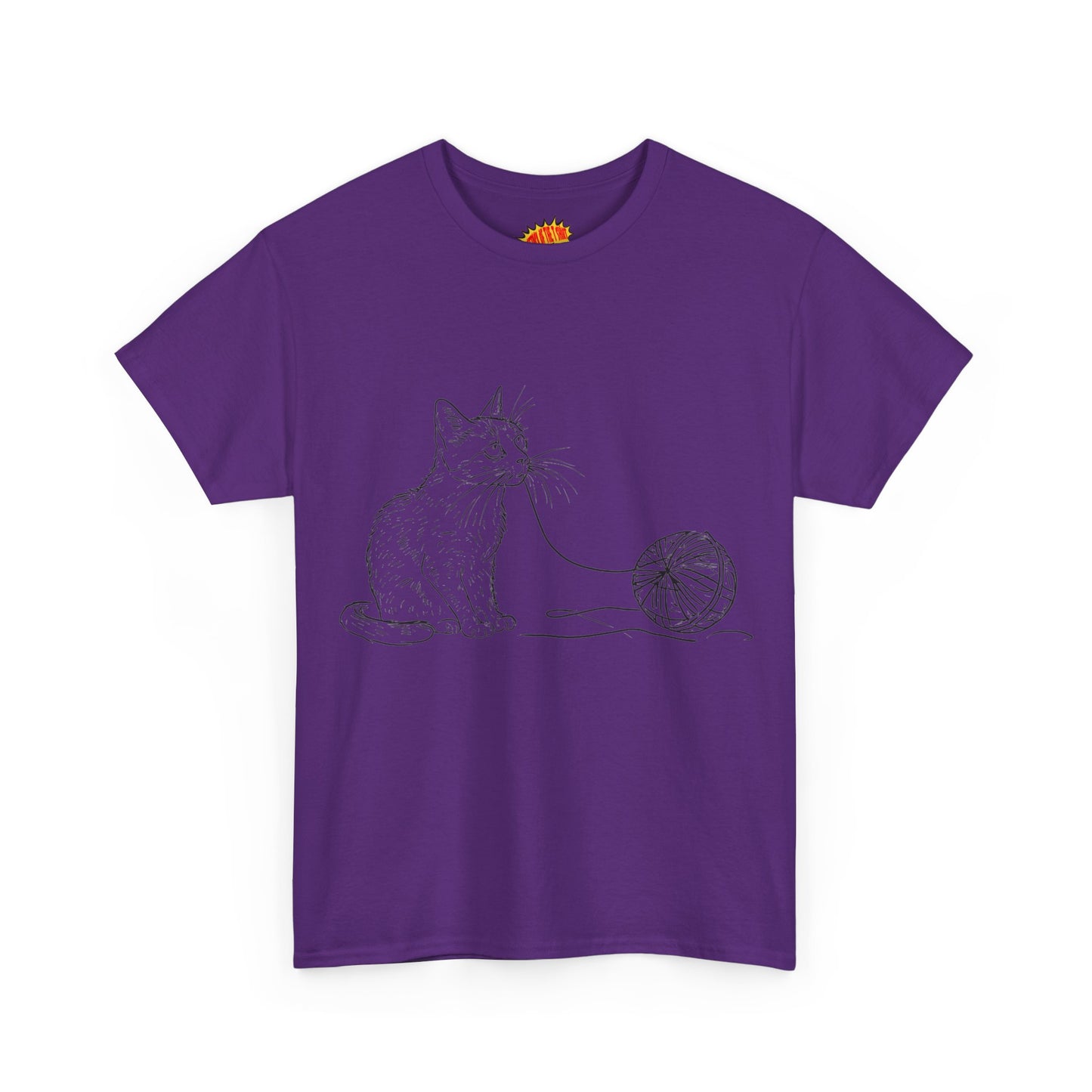 Cat w/Yarn Line Drawing Art Tee Shirt *Multiple Colors*