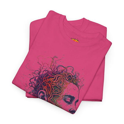 Multicolor Line Drawing Human Graphic Art Tee Shirt