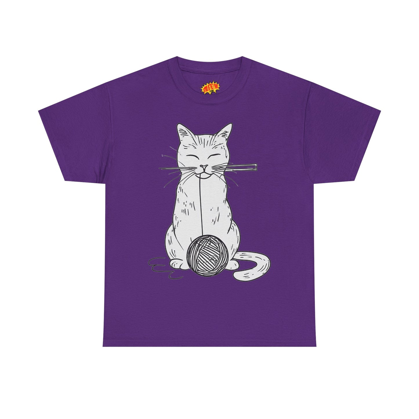White Cat w/Yarn Ball Art Drawing Tee Shirt *Multiple Colors*