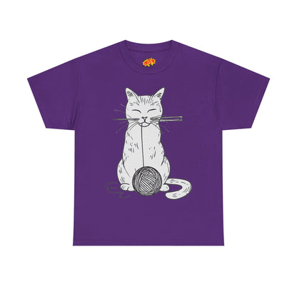 White Cat w/Yarn Ball Art Drawing Tee Shirt