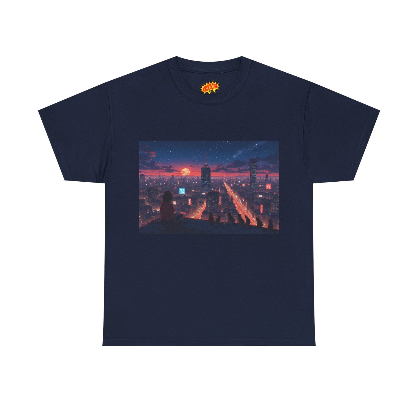 Anime Style City Sunset Scene w/Girl & Cats T-Shirt *Multiple Colors*