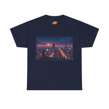 Anime Style City Sunset Scene w/Girl & Cats T-Shirt