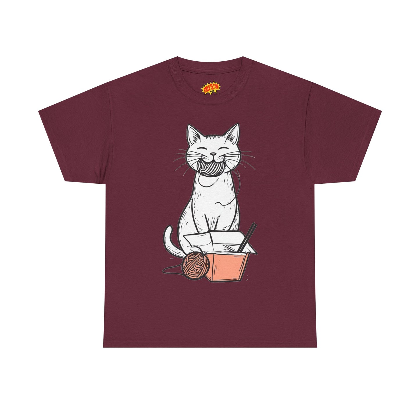 Cat w/Yarn Ball Takeout Art Tee Shirt *Multiple Colors*
