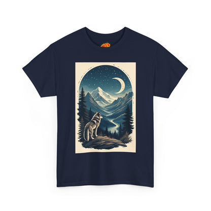 Wolf with Crescent Moon Scene T-Shirt