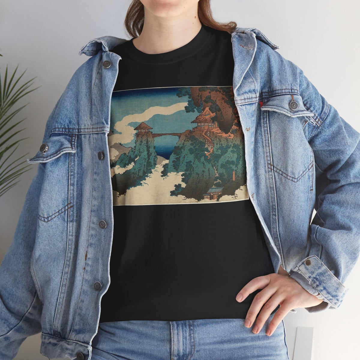 The Hanging-cloud Bridge by Katushika Hokusai - Heavy Cotton Tee *Dark Colors*
