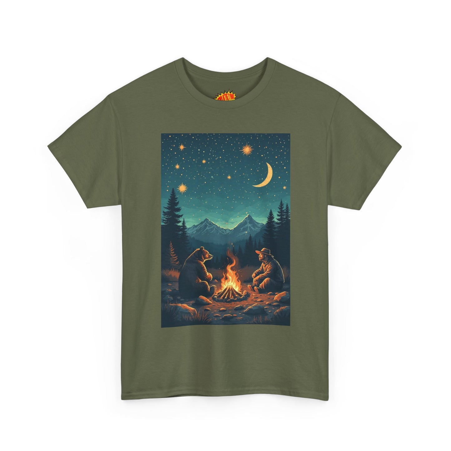 Mountain Man w/Bear Campfire Night Scene T-Shirt *Multiple Colors*