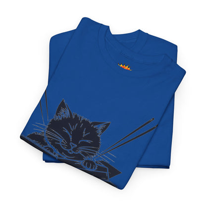 Black Cat w/Box + Yarn Ball Art Drawing Tee Shirt