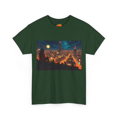 Anime Style Neon City Scene w/Girl & Cats T-Shirt