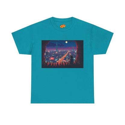 Anime Neon Cityscape Scene w/Cats T-Shirt