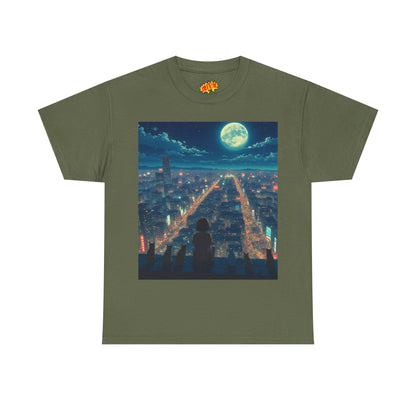 Anime City Full Moon Scene w/Girl & Cats T-Shirt