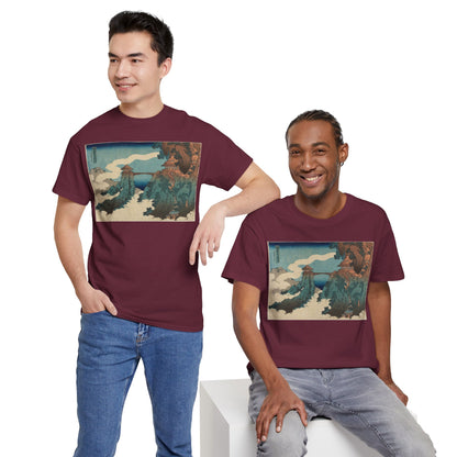 The Hanging-cloud Bridge by Katushika Hokusai - Heavy Cotton Tee *Dark Colors*