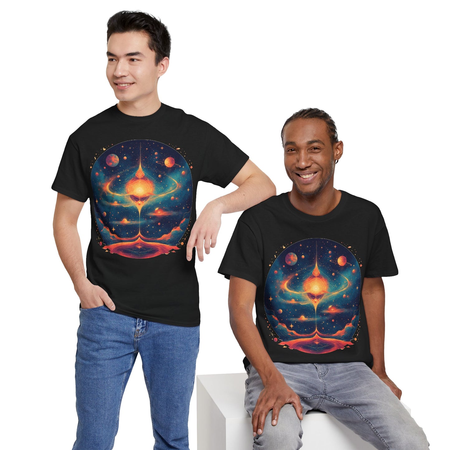 Round Galaxy w/Planets Graphic Tee Shirt *Multiple Colors*