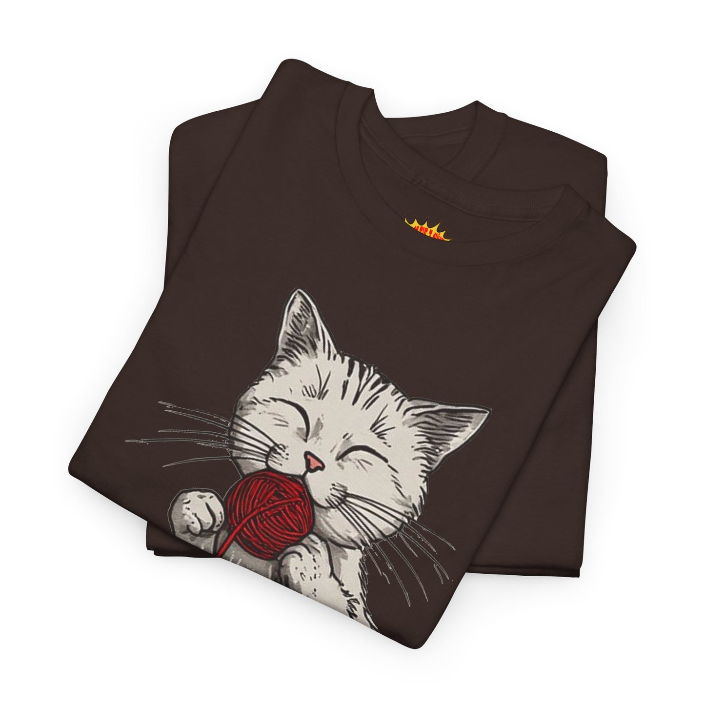 Cat w/Takeout Yarn Noodles Art Tee Shirt *Multiple Colors*