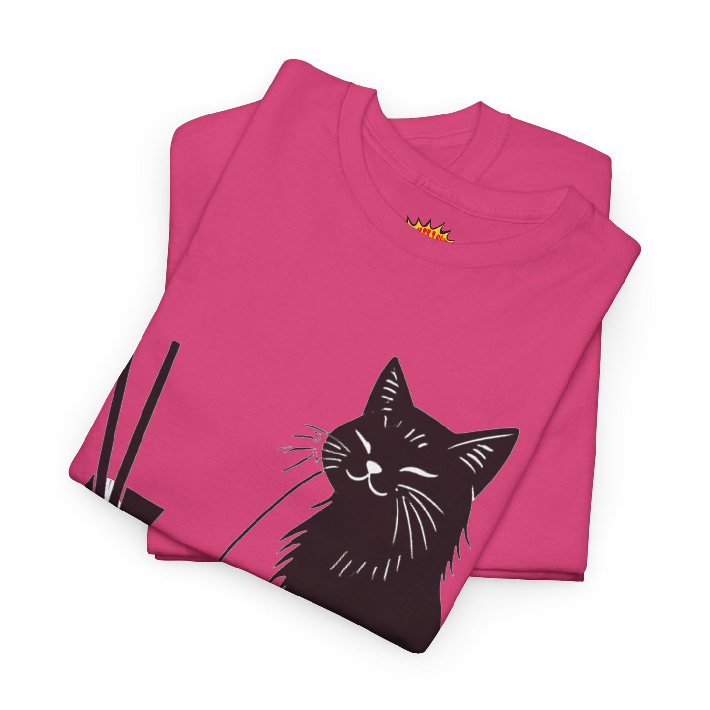 Black Cat w/Takeout Yarn Art Tee Shirt *Multiple Colors*