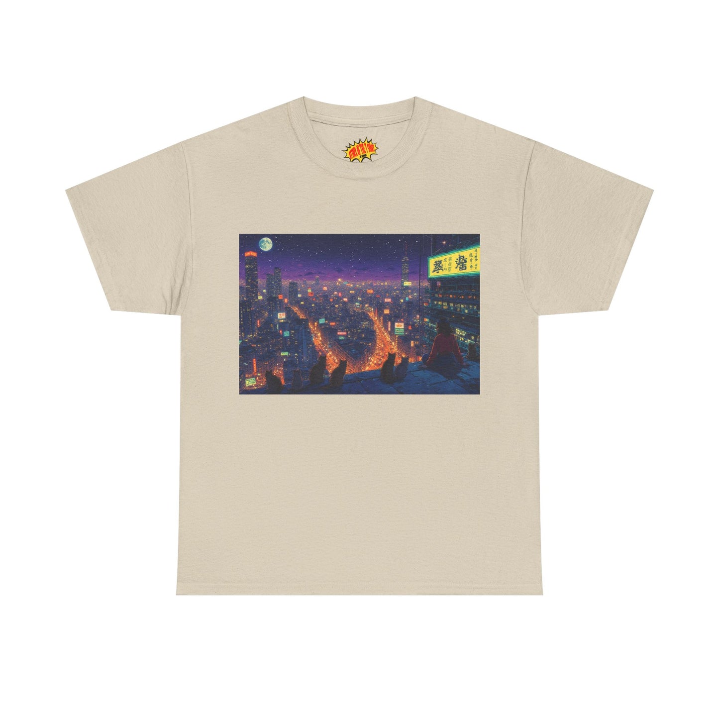 Anime Style Neon Night Cityscape w/Cats T-Shirt *Multiple Colors*