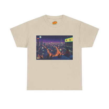 Anime Style Neon Night Cityscape w/Cats T-Shirt