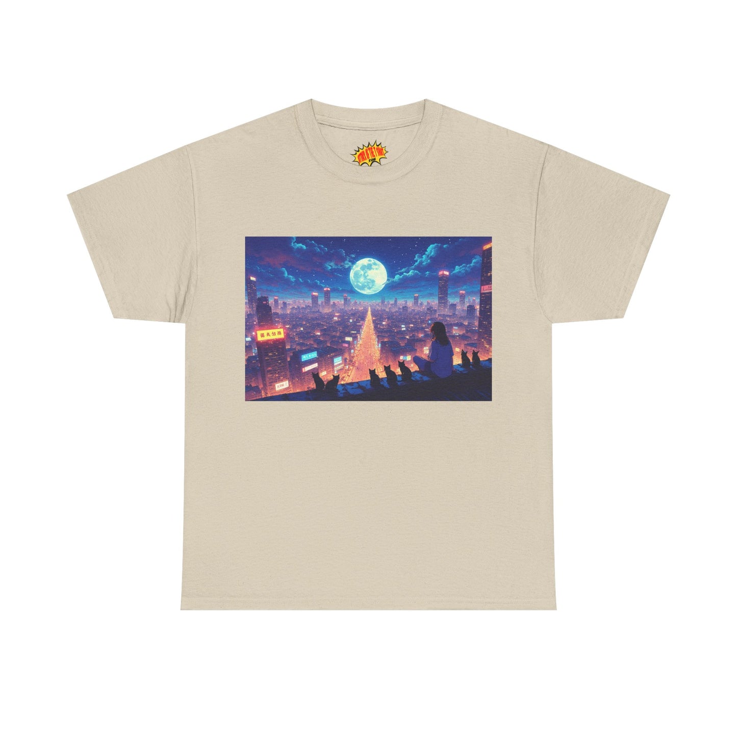 Anime Neon Night Cityscape w/Cats T-Shirt *Multiple Colors*