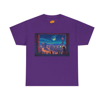 Anime Cityscape Night Scene w/Girl & Cats T-Shirt