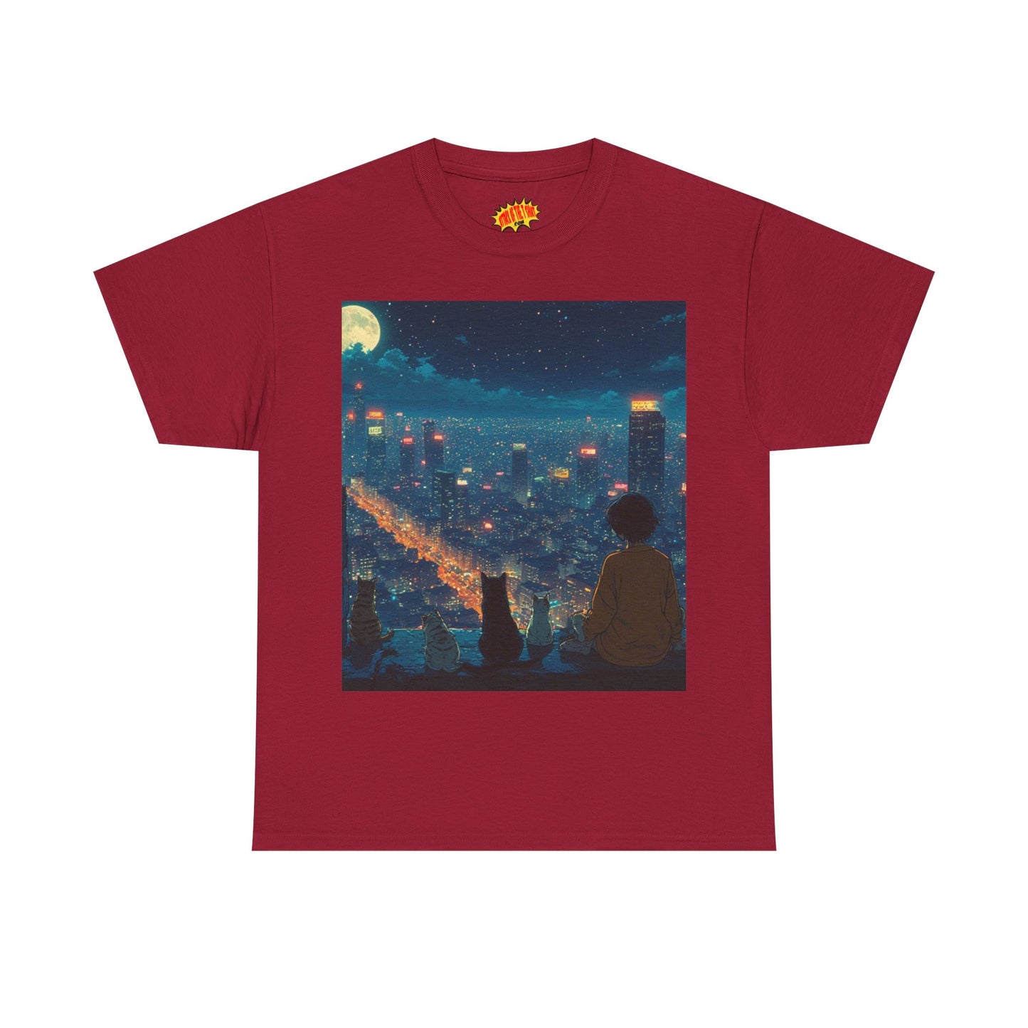 Anime City Night Scene w/Cats T-Shirt *Multiple Colors*
