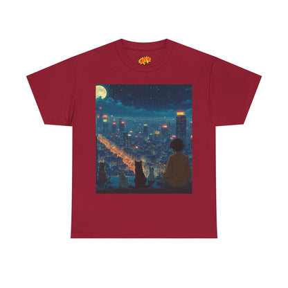 Anime City Night Scene w/Cats T-Shirt