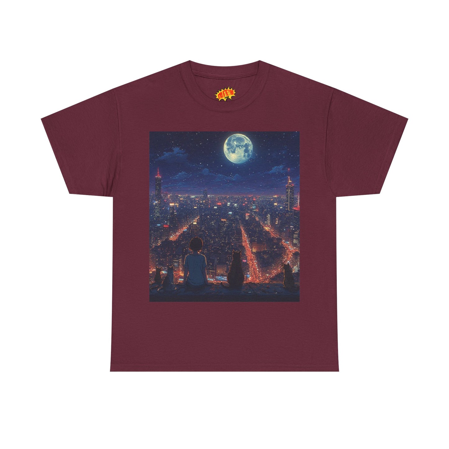 Anime City Neon Night Scene w/Cats T-Shirt *Multiple Colors*