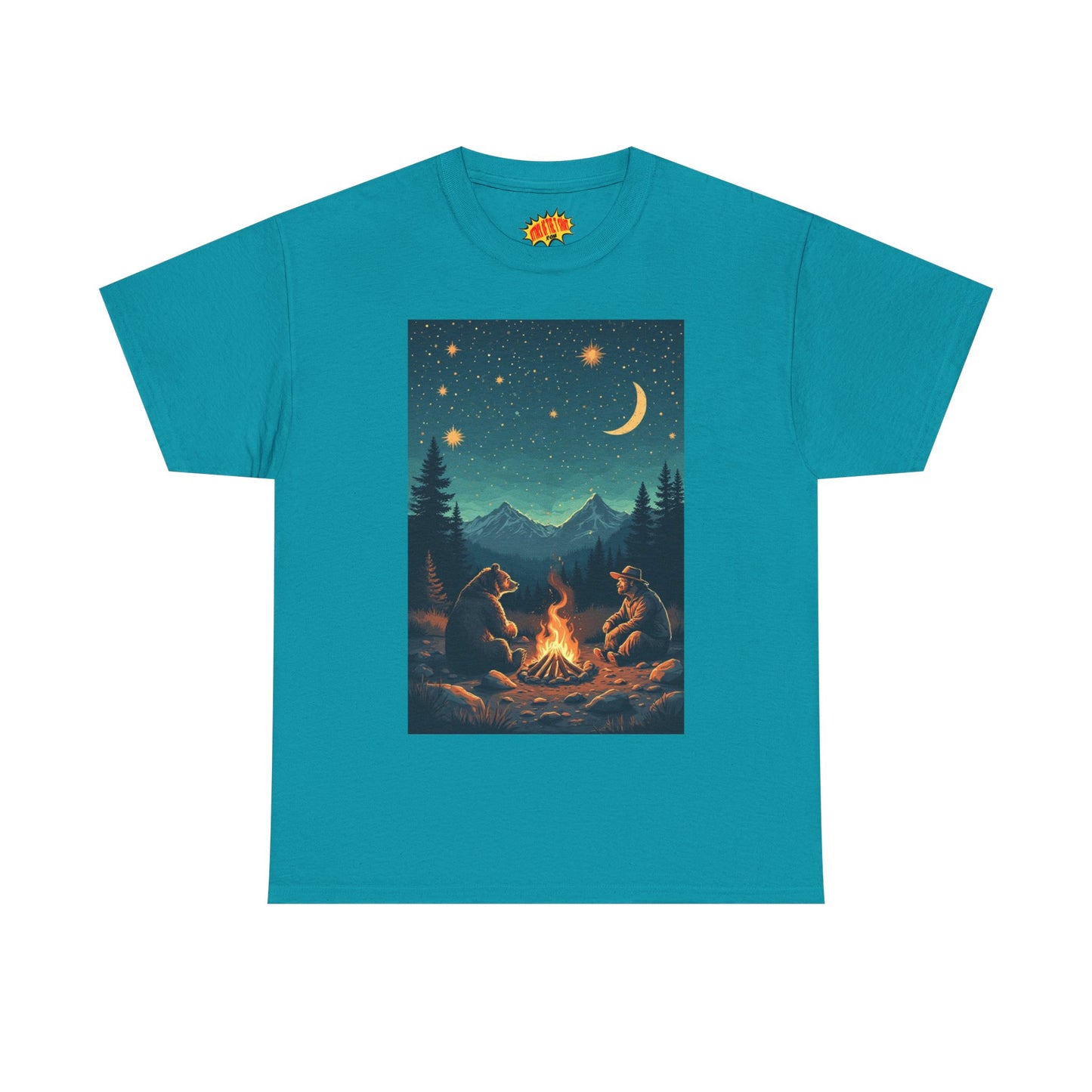 Mountain Man w/Bear Campfire Night Scene T-Shirt *Multiple Colors*