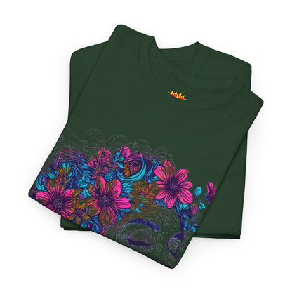 Multicolor Line Drawing Human Flower Graphic Art Tee Shirt