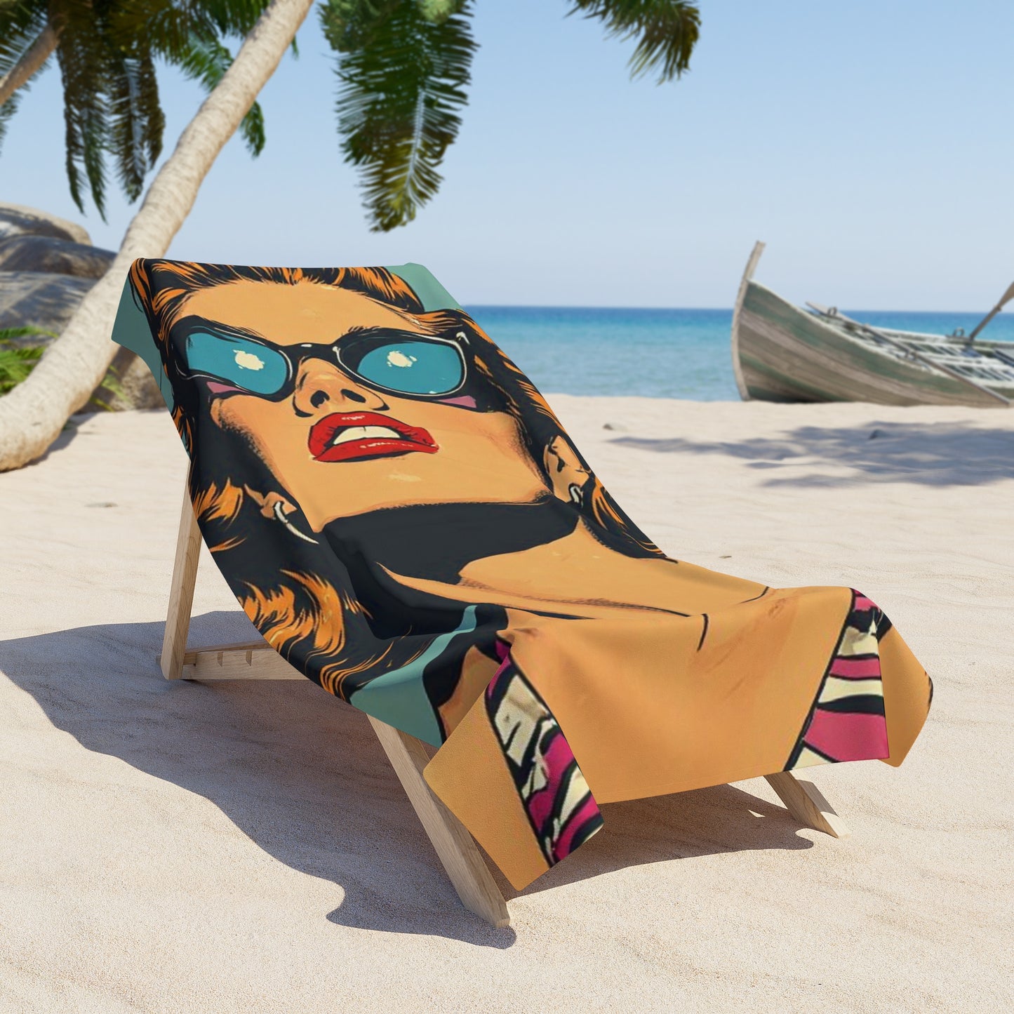 Retro Pop Art Glamour Model Beach Towel Sunglasses Pinup Portrait Towel 2 Sizes