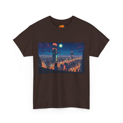 Neon Anime Style City Scene w/Girl & Cats T-Shirt