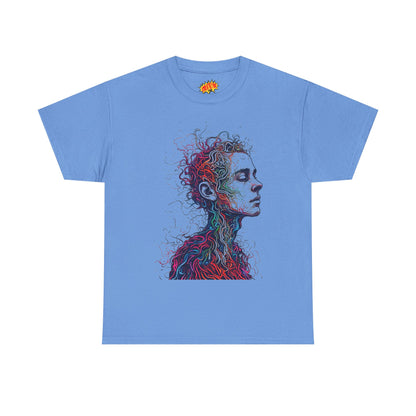 Multicolor Line Drawing Human Graphic Art Tee Shirt