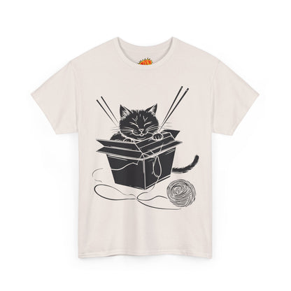 Black Cat w/Box + Yarn Ball Art Drawing Tee Shirt