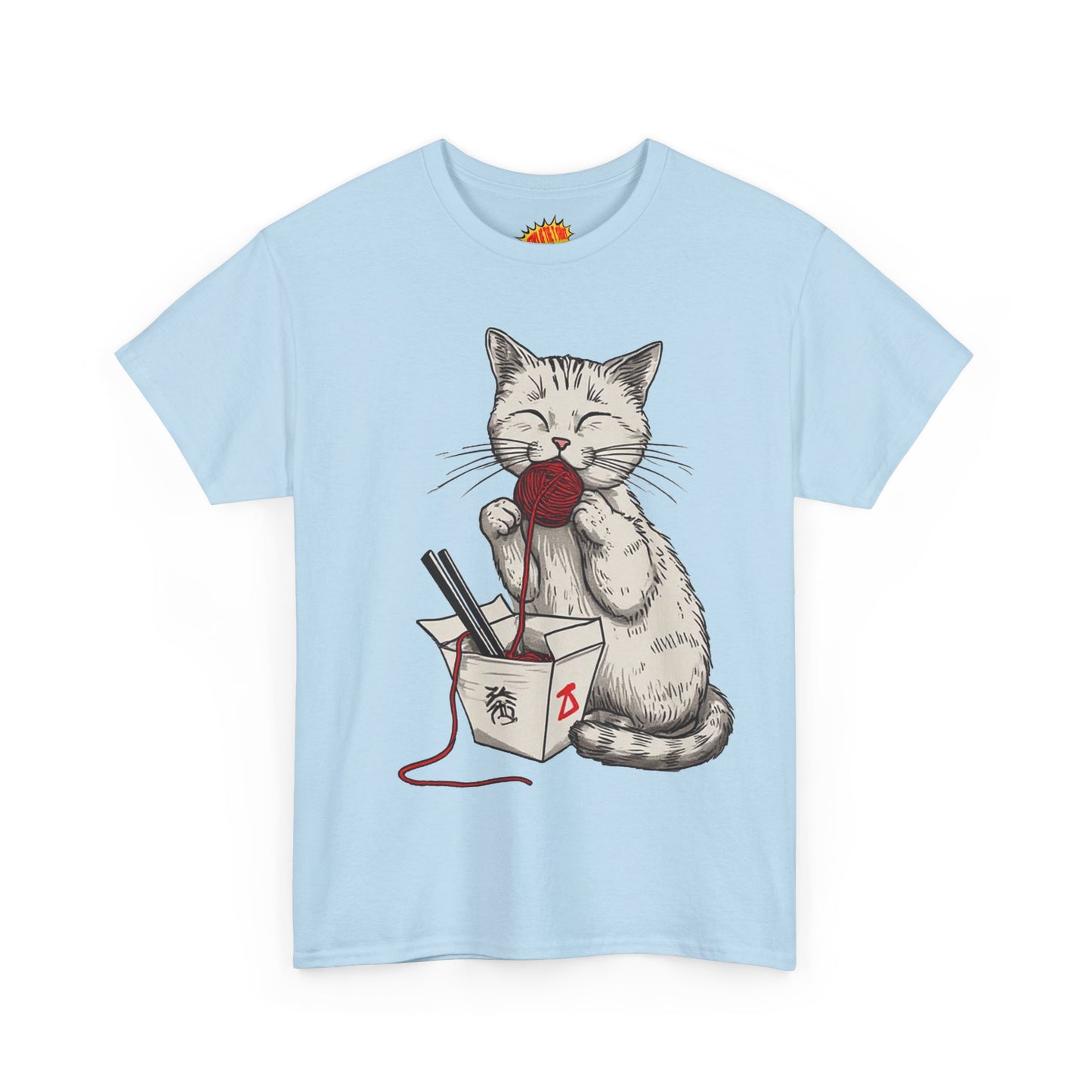 Cat w/Takeout Yarn Noodles Art Tee Shirt *Multiple Colors*