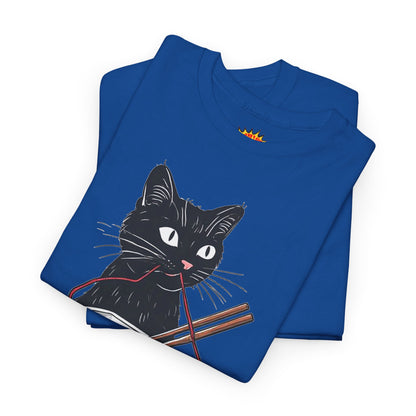 Black Cat w/Noodles + Yarn Ball Art Drawing Tee Shirt