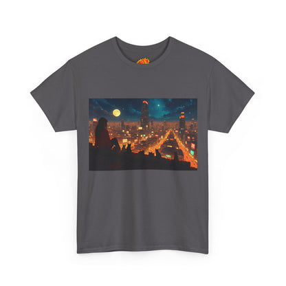 Anime Style Neon City Scene w/Girl & Cats T-Shirt