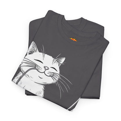 Happy Cat w/Noodles + Yarn Ball Art Drawing Tee Shirt